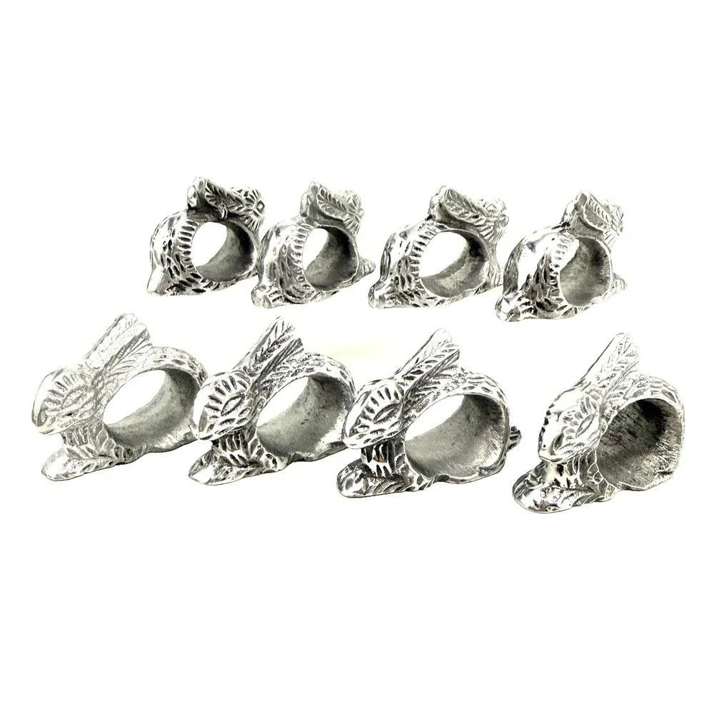 Bunny Rabbit Napkin Rings Holders Pewter Finish Easter Spring Farmhouse Lot of 8